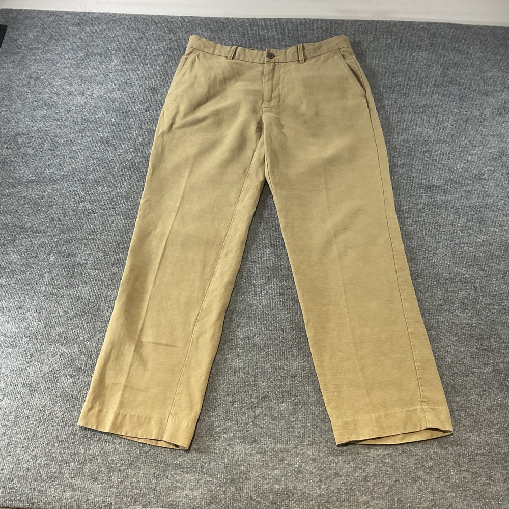 Tommy Bahama Mens Khaki Tan Linen Tencel Blend Flat Front Pants 33x30